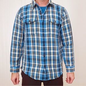 Outerknown Men’s Blanket Shirt Blue Plaid Size Small New Organic Cotton